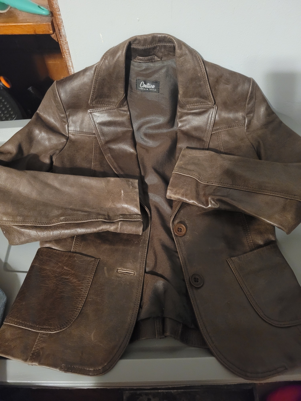 Couture Leather Style Brown Vintage Blazer Jacket